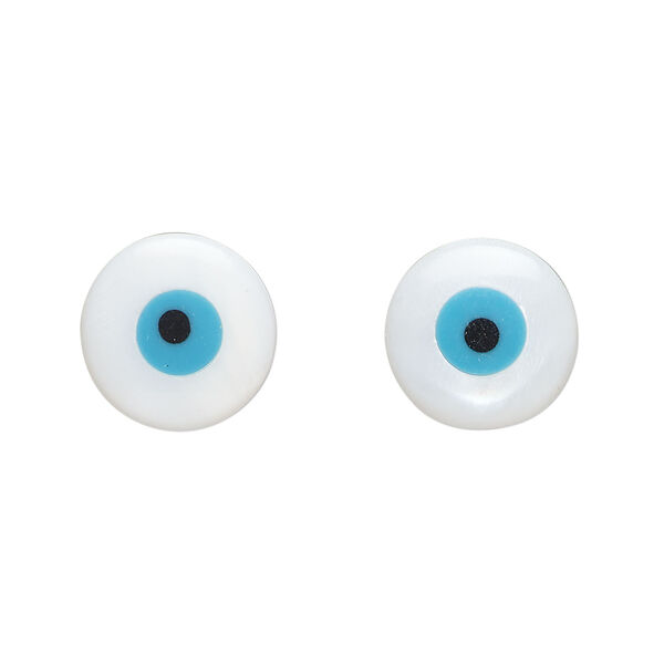 Mother-of-pearl shell 1pkg2, round cab blue / black "evil eye design" 13mm image number 0