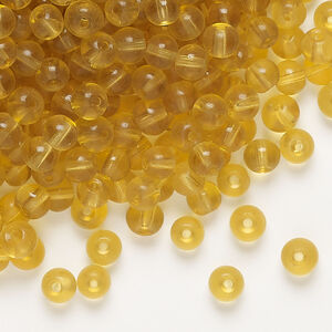 Bead 1pkg1, glass, translucent honey, 4mm round, 4 ounces