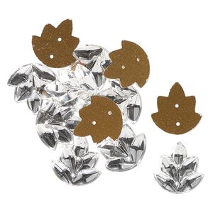 Clasp, 2-strand button, vintage glass, opaque clear, foil back, 13mm leaf. Sold per pkg of 12.