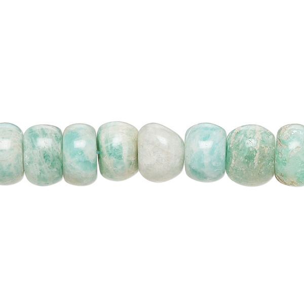 Bead, Russian amazonite (natural), pkg/8 inches, 9x4mm-10x8mm hand-cut rondelle with 0.4-1.4mm hole, C grade. image number 0