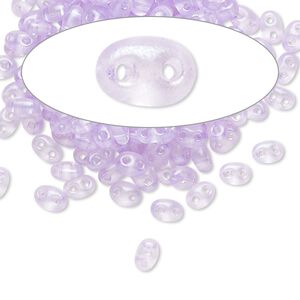 Seed bead, Preciosa Twin™ Czech glass, pkg/50g, 5x2.5mm oval, translucent lavender terra pearl clear, (08128).