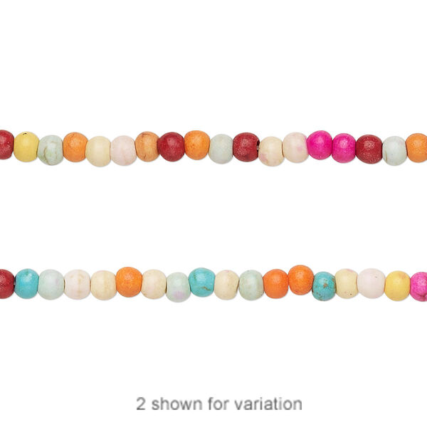 Bead, "howlite" (resin) (dyed / imitation), pastel colors, 3mm round. Sold per 15-inch strand. image number 0
