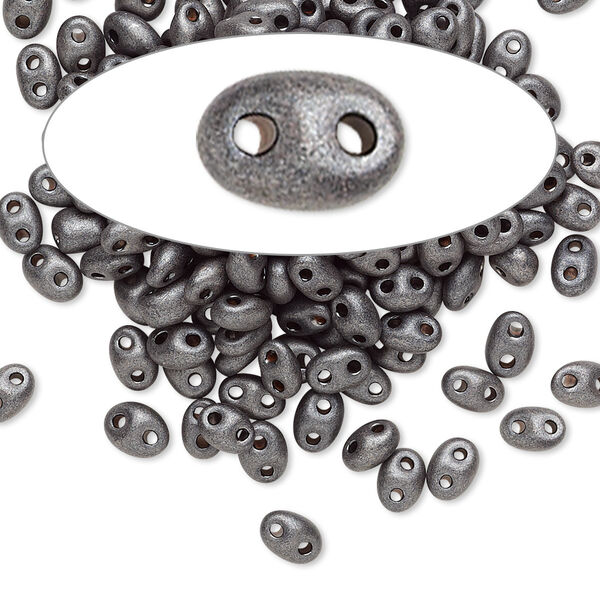 Seed bead, Preciosa Twin™ Czech glass, pkg/50g, 5x2.5mm oval, opaque dark brown terra pearl black, (28918). image number 0