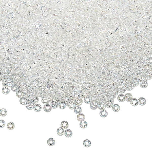 Seed bead, Miyuki, glass, pkg/10g, 2.2x1mm spacer rondelle, translucent AB clear, (SPR2.2-250). image number 0