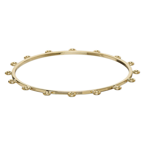 Bracelet component, bangle, gold-plated brass, 2mm wide with 16 closed loops, 7-1/2 inches. Sold individually. image number 0