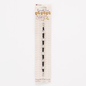 Bracelet component, cotton / silver-finished "pewter" (zinc-based alloy) / steel, black, 9x8mm spike with braid. Sold individually.
