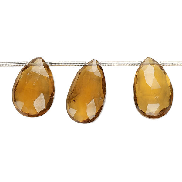 Golden quartz 1pkg16, hand-cut top-drilled faceted puffed teardrop bead 12x10mm-16x11mm image number 0
