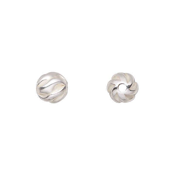 Bead, sterling silver, 8mm partially matte twisted corrugated round. Sold per pkg of 20. image number 0