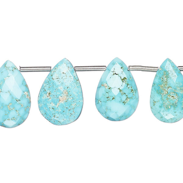 Imperial crown turquoise 1pkg16, hand-cut top-drilled faceted puffed teardrop bead natural C grade, 14x9mm-18x12mm image number 0