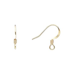 Ear wire fishhook 1pkg10, 15mm / 3mm coil / open loop, 21 gauge gold-finished stainless steel / brass 5 pair