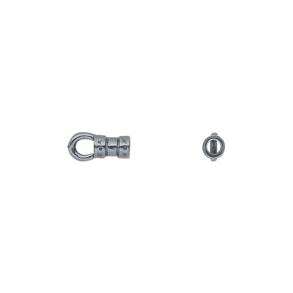 Crimp end, JBB Findings, gunmetal-plated pewter (tin-based alloy), 5x3mm tube with loop, 1.7mm inside diameter. Sold per pkg of 4. image number 0