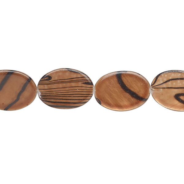 Mother-of-pearl shell 1pkg1, flat oval bead 15 inch brown and black stripes 14x10mm image number 0