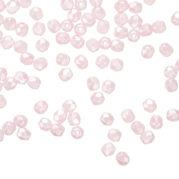 Bead 1pkg120 Czech fire-polished dipped décor glass, pearlescent light pink, 3mm faceted round. image number 0