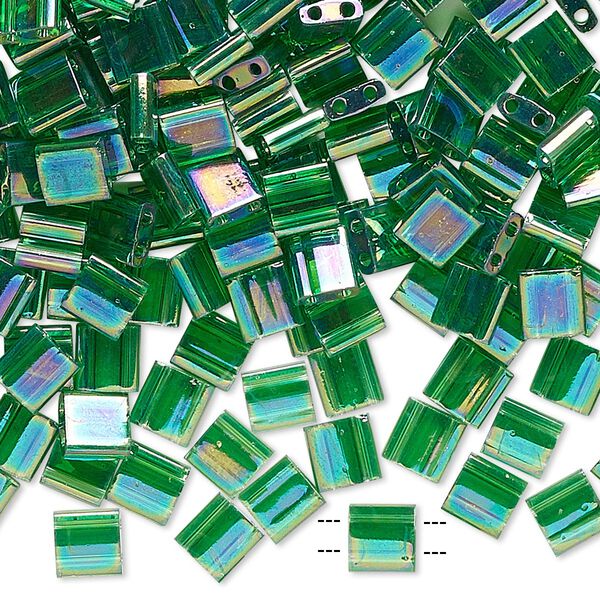 Seed bead, TILA®, glass, pkg/250g, 5mm full tila square, translucent rainbow pistachio, (TL-179). image number 0