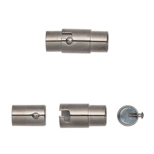 Clasp magnetic 1pkg1, 17.5x7mm locking round tube / fits 5mm cord, gunmetal-finished / stainless steel 1-strand