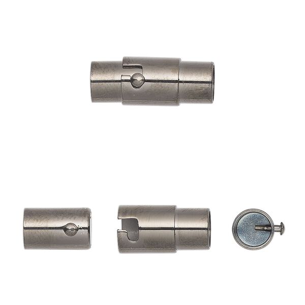 Clasp, magnetic, gunmetal-finished stainless steel, 17.5x7mm locking round tube with glue-in ends. Sold individually. image number 0
