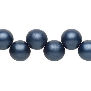 Bead, Preciosa, Czech pressed glass druk, opaque satin dark blue, 10mm top-drilled round. Sold per pkg of 10.
