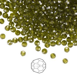 Bead 144pk olivine, Preciosa Czech crystal 3mm round