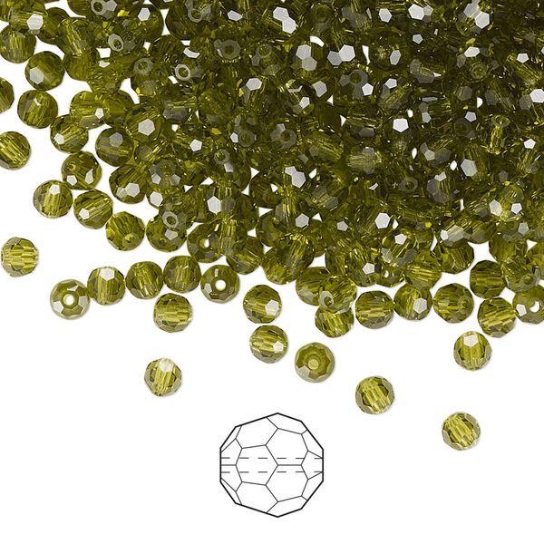 Bead 144pk olivine, Preciosa Czech crystal 3mm round image number 0