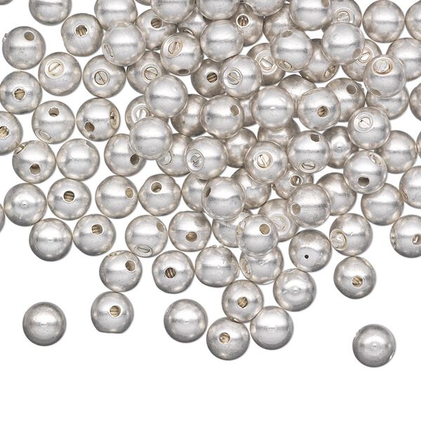 Crimp, Screw-Tite Crimps™, silver-plated copper, 4mm round, for wire up to 0.024 inches. Sold per pkg of 144 (1 gross). image number 0