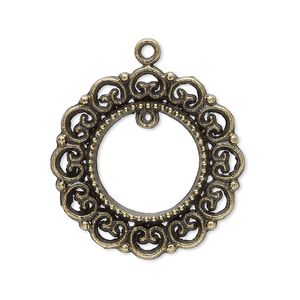 Drop, antique brass-plated "pewter" (zinc-based alloy), 28mm wreath with loop. Sold per pkg of 10.