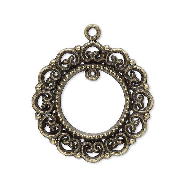 Drop, antique brass-plated "pewter" (zinc-based alloy), 28mm wreath with loop. Sold per pkg of 10. image number 0