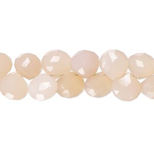 Pink chalcedony 1pkg1, hand-cut top-drilled faceted puffed teardrop bead 8 inch 8mm