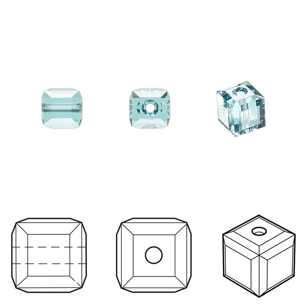 Bead 6pk light turquoise, Crystal Passions® 6mm cube 5601 image number 0