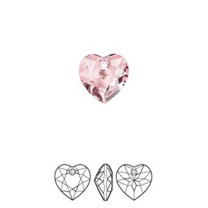 Drop 48pk light rose, Swarovski® 10.5mm pendant heart cut 6432