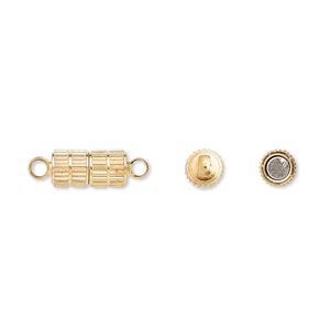 Clasp magnetic 1pkg10, 11x5mm corrugated barrel, gold-finished brass 1-strand