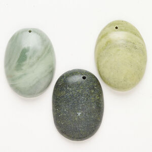 New "jade" / olive new "jade" / russian serpentine / serpentine 1pkg3, top-drilled oval flatback focal natural 29x21mm-30x22mm