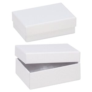 Box, paper, "cotton"-filled, white, 3-1/4 x 2-1/4 x 1-inch textured rectangle. Sold per pkg of 10.