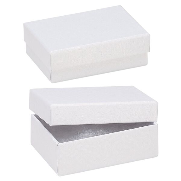 Box, paper, "cotton"-filled, white, 3-1/4 x 2-1/4 x 1-inch textured rectangle. Sold per pkg of 10. image number 0