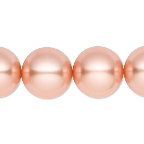 Bead, crystal pearl, peach, 16mm round. Sold per 15-1/2" to 16" strand, approximately 25 beads. image number 0