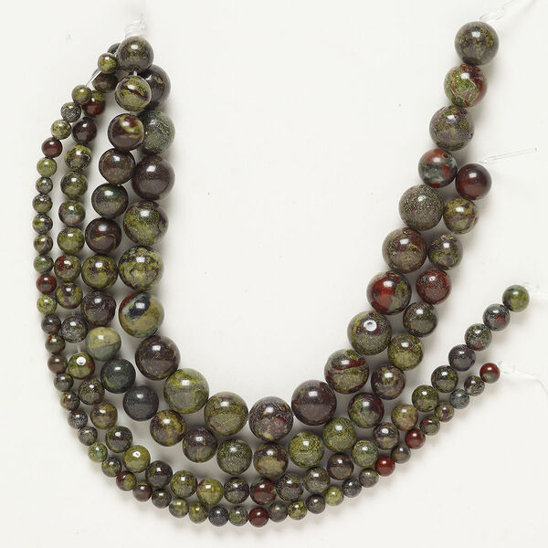 Bead assortment dragon blood jasper 4pk 4-10mm round, B- grade natural 7 inch image number 0