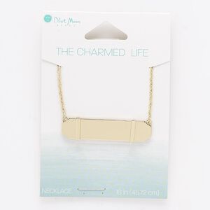 Necklace, gold-finished "pewter" (zinc-based alloy) and steel, 42x11mm rectangle, 18 inches with 3-inch extender chain and lobster claw clasp.