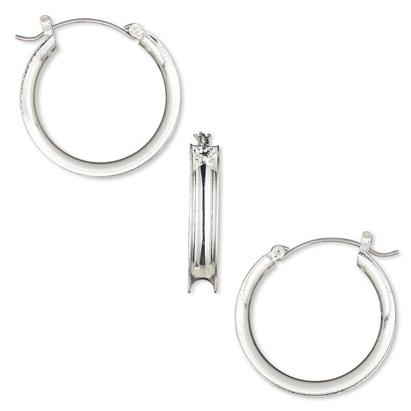 Earring, steel and silver-finished "pewter" (zinc-based alloy), 30mm round hoop with 4mm wide channel. Sold per pair. image number 0