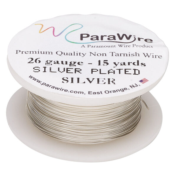 Wire, ParaWire™, silver-plated copper, round, 26 gauge. Sold per 15-yard spool. image number 0