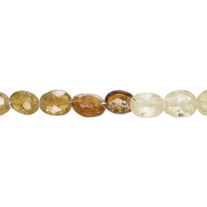 Grossularite garnet 1pkg1, hand-cut faceted puffed oval bead natural 14 inch 6x5mm-8x6mm