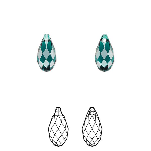 Briolette 24pk emerald, Crystal Passions® 11x5.5mm pendant drop 6010 image number 0