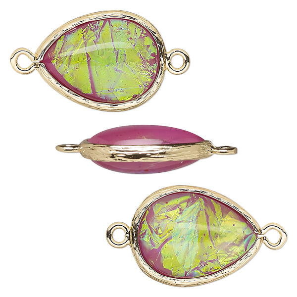 Link, Opalized Ice™, "opal" (resin) and gold-finished brass, light purple, 19.5x15mm double-sided teardrop. Sold per pkg of 4. image number 0