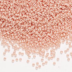 Seed bead, Miyuki, glass, pkg/35g, #15 rocaille, opaque glazed luster salmon (RR-429).