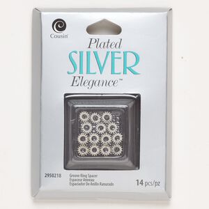 "Pewter" (zinc-based alloy) 1pkg14, corrugated rondelle bead silver-finished 6x2mm