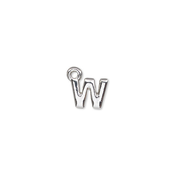 Charm, silver-finished "pewter" (zinc-based alloy), 9.5x7.5mm alphabet letter W. Sold per pkg of 2. image number 0