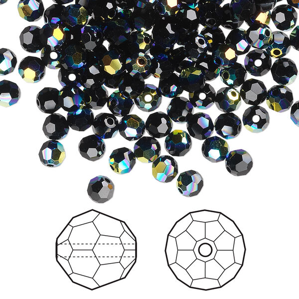 Bead 144pk jet AB, Crystal Passions® 4mm round 5000 image number 0