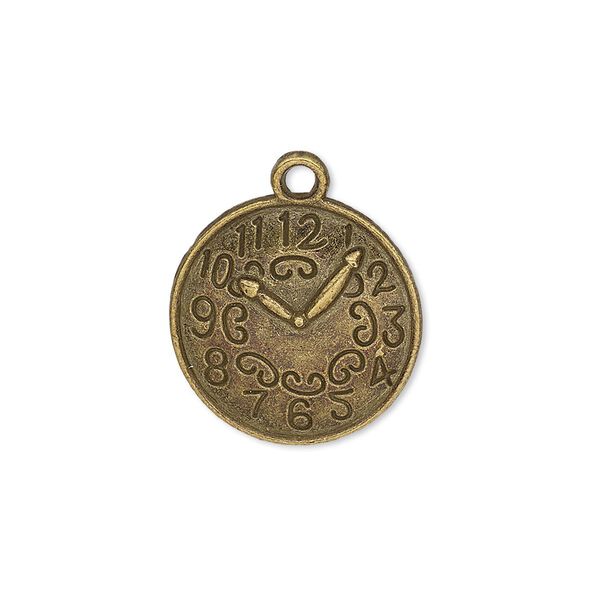 Charm, antique brass-plated "pewter" (zinc-based alloy), 18.5mm single-sided domed clock face. Sold per pkg of 10. image number 0