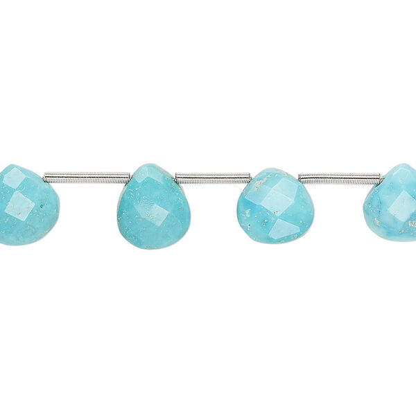 Imperial crown turquoise 1pkg13, hand-cut top-drilled faceted puffed teardrop bead natural B grade, 7-9mm image number 0