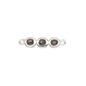 Link, sterling silver and smoky quartz (heated and irradiated), brown, 18x6mm double-sided overall with 6mm faceted round, Mohs hardness 7. Sold individually.