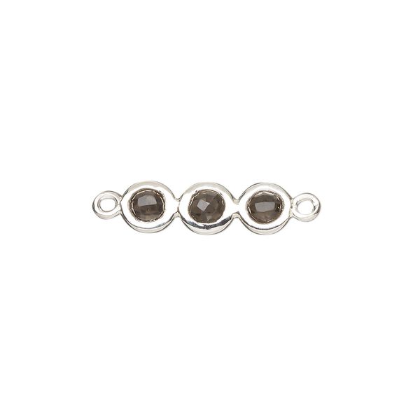 Link, sterling silver and smoky quartz (heated and irradiated), brown, 18x6mm double-sided overall with 6mm faceted round, Mohs hardness 7. Sold individually. image number 0