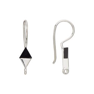 Ear wire fishhook 1pkg2 sterling silver / black onyx, 24mm / 10x6mm hand-cut diamond / closed loop, 19 gauge 1 pair